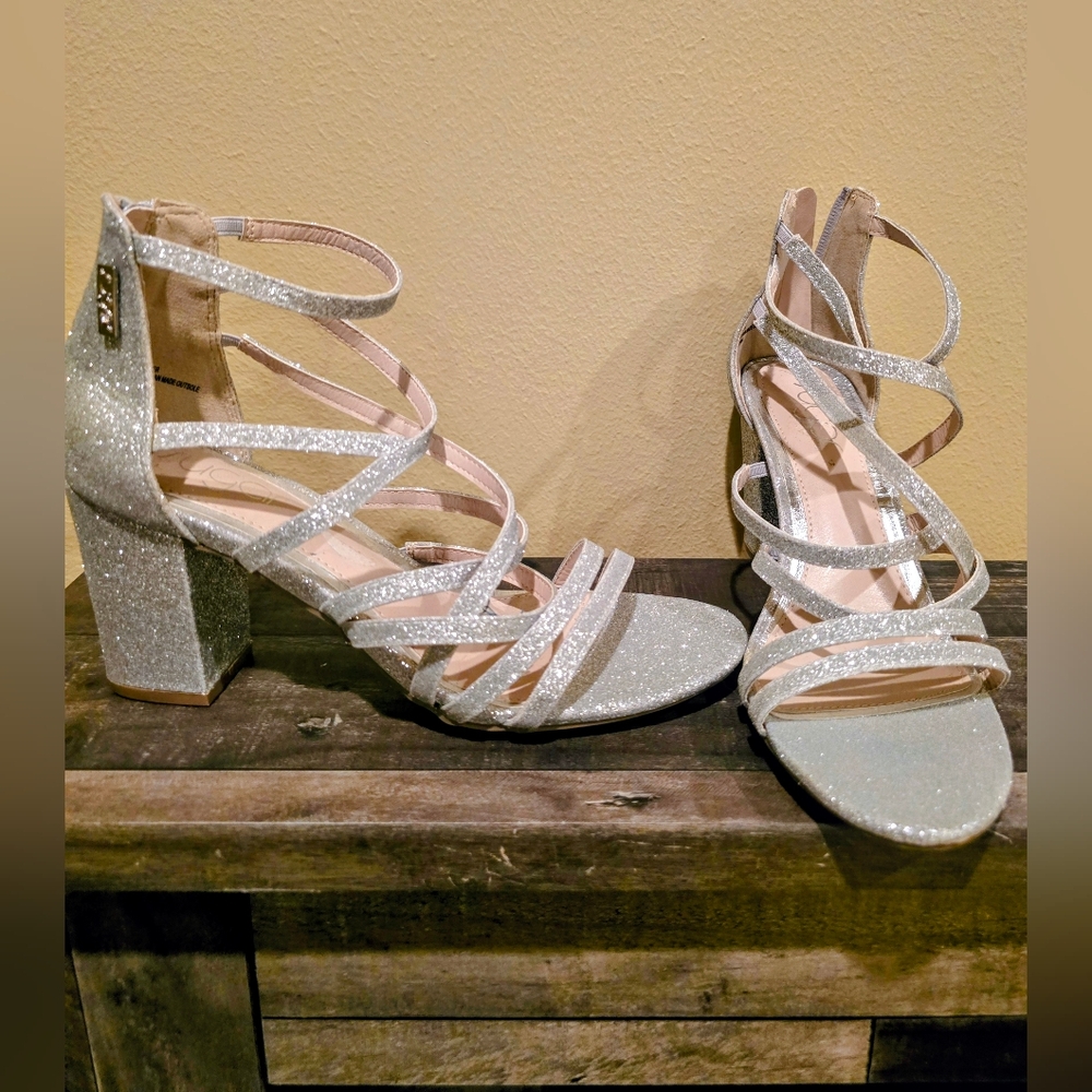 Sugar Silver Strappy Sandal Heels Size 8